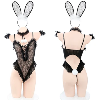 Kvalitné Sexy spodnú Bielizeň Roztomilý Čipky Bunny Dievča Kombinézu Cosplay Kostým pre Ženy Strany Erotické Králik Bielizeň Nastaviť Exotické Nosenie
