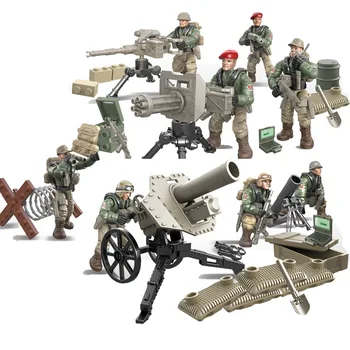 4Pcs/set Deti Hračky Mini Vojenské Stavebné Bloky Ozbrojených Síl Akčné Figúrky, WW II Vojak Zbrane, delá Model Chlapci Dary