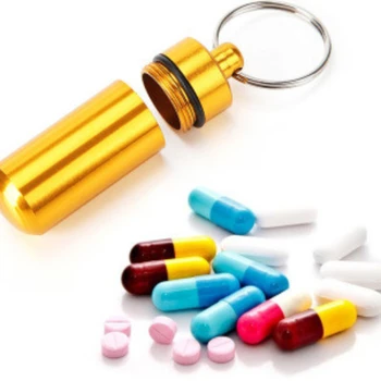 1 KS Farebné Dieťa Hliníkové Pilulku Poli Medicíny Prípade Nádoby Držiak na Fľašu Keychain Vonkajšie Pilulku Prípade Pillbox Prenosné