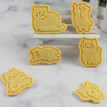 Kreslených Mačka Cookie Frézy Formy DIY Kitty 3D Sušienky Plesne pre Deti Deti Roztomilý Pečenie Plastové Pečenie Nástroj Pečivo Plesne