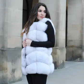 Nové módne luxusné real fox kožušiny prírodné fox kožušiny 70cm dlhé vesty xl vlastné Krátke rukávov Vestwoman zime teplé Prírodné Kožušiny