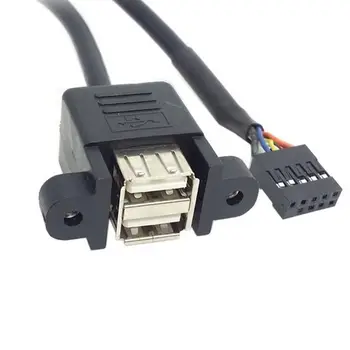 Stohovateľné Dual USB 2.0 Typ A Samica na základnej Doske 9 Pin Hlavičky Kábel so Skrutkou Panel Otvory 30 cm 50 cm