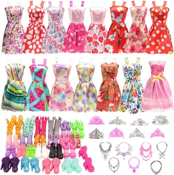 32 Položka/Set Bábika Príslušenstvo=10 Ks Bábiky Oblečenie Šaty+4 Poháre+2 Plastové Náhrdelník +2 Tašky+10 Párov Topánok pre bábiku Barbie 11.5