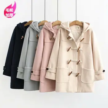 2021 Dvojité Breasted Vlnené Kabát Ženy 's Nové Oblečenie kórejský Štýl Strednej dĺžky Pribrala Kabát na Jeseň a v Zime Dlhý Rukáv
