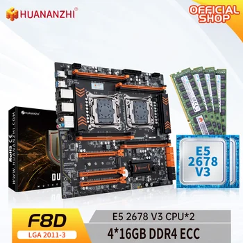 HUANANZHI F8D LGA 2011-3 základná Doska s procesorom Intel XEON E5 2678 V3*2 s 4*16GB DDR4 RECC pamäť combo kit NVME USB 3.0