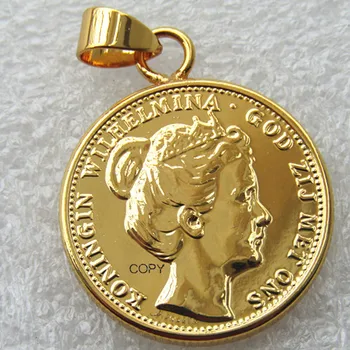 P(25)Mince Prívesok Holandsko, 1898 Wilhelmina som, 10 Guldenu, Zlato/Striebro Pozlátené Kópiu Mince(22 mm)