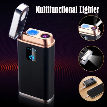 Elektrické dvojoblúk Ľahšie Multi-funkčný USB Zapaľovač S Power Bank LED Baterka Dropship Dodávateľov Gadgets Pre Mužov