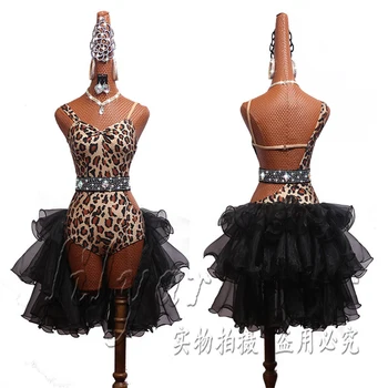 Latinské Tanečné Šaty Latinskej Sukne Súťaže Šaty, Kostýmy Vykonanie Šaty Dospelých Prispôsobiť Deti Leopard Tlač Black Lištovanie D