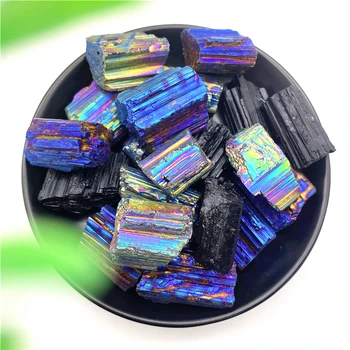 1PC elektrolyticky pokrývajú Aura Rainbow Prírodné Hrubý Čierny Turmalín Nepravidelný Crystal Kameň, Drahokam, Minerálne Vzor Uzdravenie
