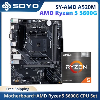 SOYO Dragon A520M s AMD Ryzen 5 5600G CPU, Doska Set Dual Channel DDR4 RAM AM4 PCIE3.0x16, pre Stolové Počítače Combo