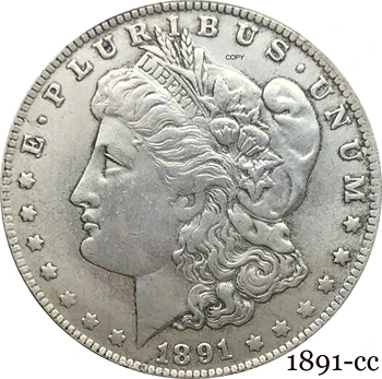 Spojené Štáty Americké 1891 CC Morgan Jeden Dolár NÁS Mince Slobody Cupronickel Strieborné Pozlátené V Boha veríme, Skopírujte Mince