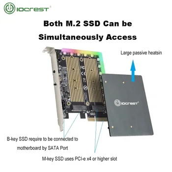 IOCREST RGB Svetelný Pás M. 2 M-key a M. 2 B-key SSD RGB Karty Adaptéra s Chladič 5V ARGB PIN Podpora M. 2 Veľkosť 30/42/60/80mm