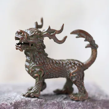 Starožitný Medi Starovekej Čínskej Zviera Žravý Figúrka Domáce Dekorácie Remesiel Vintage Syn Draka Malé Socha Stôl Ornament