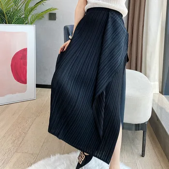 Miyake dizajnér žien skladaná sukňa, nepravidelné dizajn sukne strednej dĺžky lete nové rozdelenie sukne