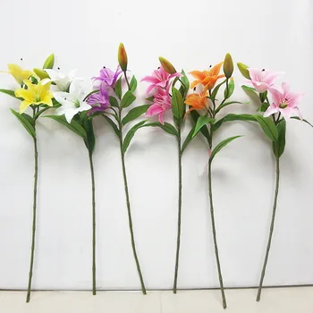3 Hlavy Umelý Kvet Simulované Lily Handričkou Falošné Kvet Domáce Dekorácie Simulované Zelená Rastlina Svadobné Dekorácie Cestnej Príručka