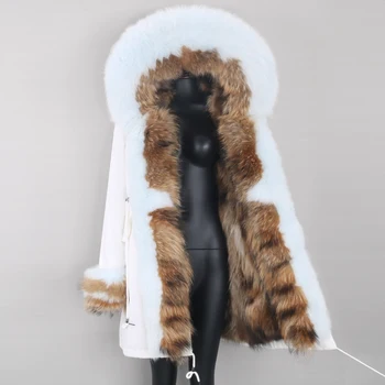 2022 Zimná Bunda Ženy, Skutočné Kožušinový Kabát Silver Fox Farby Zodpovedajúce Hrubé Racoon S Fox Kožušiny Golier Natual kožušiny Vetrovka Streetwear
