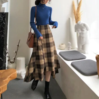 Vintage Koberčeky Nepravidelné Vlny Dlhé Sukne Ženy kórejský Štýl Elegantný Štíhly A-line Vysoký Pás Skladaný Midi Sukne Harajuku Streetwear