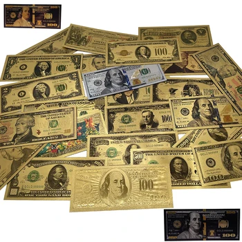 1 2 5 10 20 50 100 500 1000 5000 10000 Milión Miliárd AMERICKÝCH Dolároch Zlato Bill Bankoviek Dekorácie Starožitné Pozlátené Zlato USA Suvenír