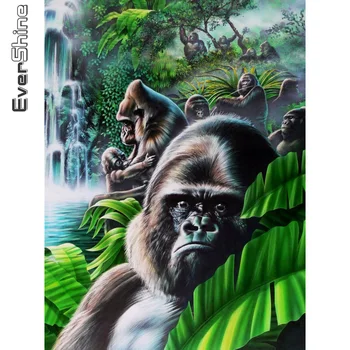 Evershine 5D Diamond Výšivky Zvierat Gorila Cross Stitch Diamond Maľovanie Vodopád Mozaiky Opice Plné Námestie Vŕtať Wall Art