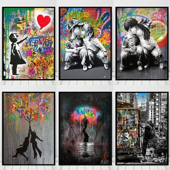 Diamond Maľovanie Banksy Graffiti, Street Art Láska Chlapec a Dievča Mozaiky Diamond Výšivky Plné Kolo Domova Cross Stitch Súpravy