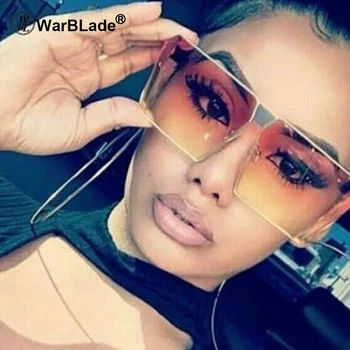 WarBLade 2018 Lete Štýlov Classic Ženy, Plochý Top Námestie Tónované slnečné Okuliare Módne Mužov Polovica Rám Červená Gradient Okuliare UV400