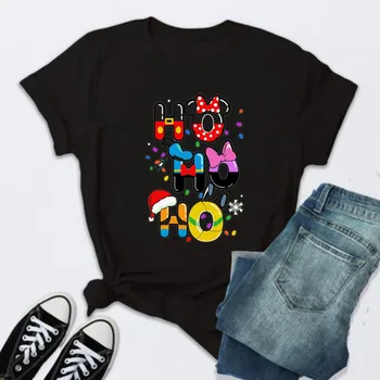HO HO HO Vytlačiť Funny Mickey Minnie T Shirt Ženy-Krátke rukávy T-Shirt Ženy šťastné a Veselé Vianoce, Nový Rok Darčeky Ženy Oblečenie