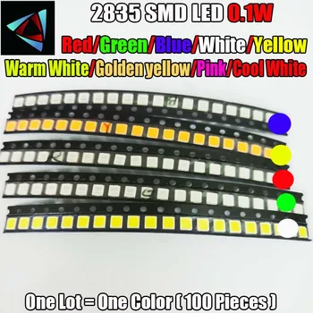 100ks 2835 0.1 W Ultra Svetlé SMD Led Hodnoty Červená/Zelená/Modrá/Biela/Žltá /Teplá Biela/Ružová/Golden yellow studená Biela LED súpravy