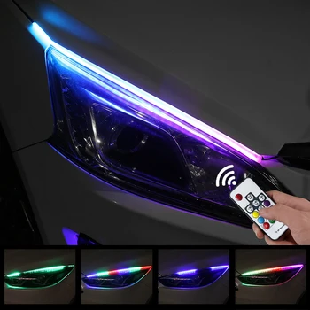 2 ks Auto Sekvenčné Tečie Denných prevádzkových Svetla DRL Viacerých Farieb RGB LED Pásy APP Auto Turn Signálne Svetlá Pre Svetlometu 12v