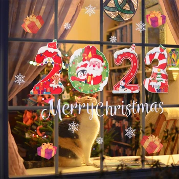 2022 Veselé Vianočné Samolepky Na Stenu Okenného Skla Nálepky Vianočné Dekorácie Pre Domov Vianočné Ozdoby Nový Rok Dekor Noel