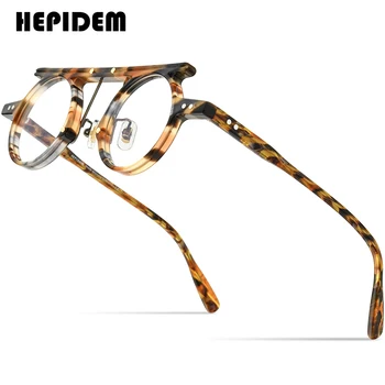HEPIDEM Acetát Okuliare, Rám Mužov 2022 Vintage Retro Kolo Predpis Okuliare Ženy Optické Okuliare Krátkozrakosť Okuliare 9188