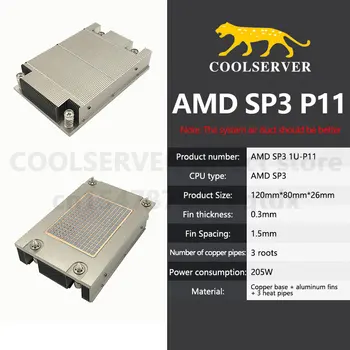Coolserver P11 1U CPU Chladič Radiátor 3 heatpipes 145W Server CPU Chladič Workstation Chladiaci Ventilátor Pre SP3, AMD platforma