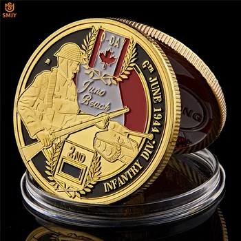 WW II D-Deň Normandie Juno Beach Vojenské Kanady 3. Pešej Divízie Zlato Pamätník Výzvou Mince Zberateľské predmety