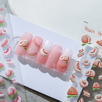 Ružová Sladká Broskyňa 5D Mäkké Reliéfy Samolepiace Nail Art, Ozdoby Nálepky Citrón Cherry Ovocie 3D na Nechty, Nálepky Veľkoobchod