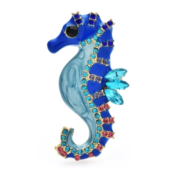 Wuli&baby Smalt Seahorse Brošňa Pre Ženy, Mužov, Modrá Drahokamu Hippocampi Bežné Strany Brošňa Pin Dary