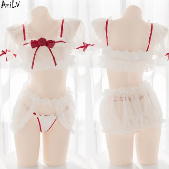 AniLV Anime Sladké Dievča Rose Šifón Bikini Set Kostým Ženy Kvet Luk Lolita Bielizeň Jednotné Bielizeň, Oblečenie Cosplay