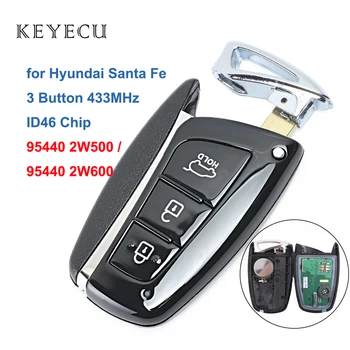 Keyecu Smart Remote Auto príveskom, 3 Tlačidlá 433MHz ID46 Čip pre Hyundai Santa Fe 2012-2015 FCC ID: 95440 2W500 / 2W600