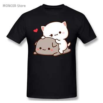 Peach Sedí Na Goma - Mochi Broskyňa Cat T Shirt Bežné Muža/ženy Tee Tričko Krátky Rukáv Tričko Bavlna