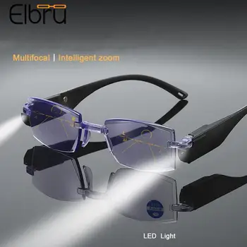 Elbru LED Svetlo Anti-modré Svetlo Okuliare Progresívne Multi-zameranie Okuliare na Čítanie Ženy Muži Zoom Zväčšovacie Okuliare S+1.0+3.5