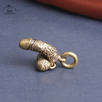 Mosadz Muž Penis Prívesok pre Keychains Mini Mužských Genitálií Tvarované Sochy Sochy Auto Keyring Visí Šperky Vtipné Darčeky