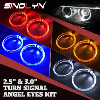 Angel Eyes s LED Optické Vlákno Pre Svetlometu Projektor Objektívu Otočte Signál Biela Žltá Červená Modrá Beží Svetlo 98/80mm Auto Príslušenstvo