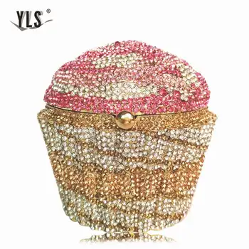Ženy Mini Cupcake Spojka Večer Taška Luxusné Crystal Svadobné Svadobné Kabelky Módnych Koktail Party Diamond Minaudiere Kabelka