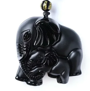 Prírodná Čierna Prírodná Obsidian Kameň Náhrdelník Jemné Vyrezávané Slon Prívesok Pre Ženy, Mužov Módne Šperky JoursNeige
