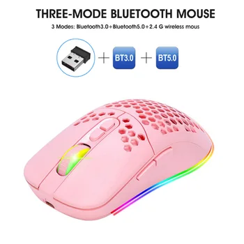 Tri-mode 2.4 G Bluetooth Spoplatnené Herná Myš, 1600DPI Optical Stlmiť Myši RGB Bezdrôtové Myši USB Mause Pre Hráčov Notebooky