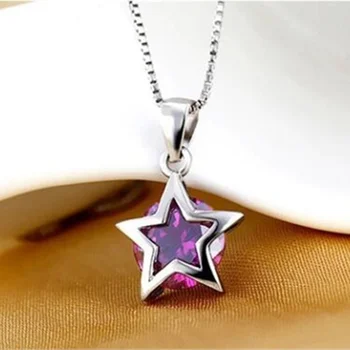 Kórejský Módne Ametyst Star Náhrdelník Prívesok pre Ženy kľúčnu kosť Reťaze Pentagram Náhrdelník Reťazca Luxusné Šperky Darček Collares