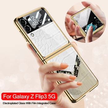 GKK Tvrdeného Skla Pokovovanie obal Pre Samsung Galaxy Z Flip 3 5G Luxusné Maľované Sklo Pevný Okraj Kryt Pre Samsung Z Flip 3 5G Prípade