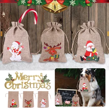 Sackcloth vianočný darček taška Vianočné Juty Plátené Tašky, Vianoce, Juta Bielizeň Šnúrkou Dar Liečiť Candy Bag Pre Xmas Láskavosti Naviidad