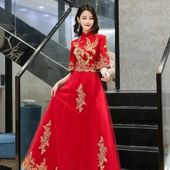 Červený Strana Večer Cheongsam Retro Slim Šaty Manželstvo Šaty Čínsky Štýl, Svadobné Qipao Lady Oblečenie kimono šaty, Formálne Šaty