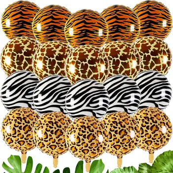 20Pcs 18-palcové Zvierat Prúžok Fóliové Balóniky Tiger, leopard Zebra 4D Hélium Fóliové Balóniky Jungle Dekor Jeden Prvé Narodeniny Party Decor