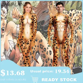 Zawaland Dospelých Cosplay Kostýmy Zviera 3D Leopard Vytlačené Kombinézu Zentai Obleky s Chvost Unisex Sexy Petsuit Svalov Kombinézach