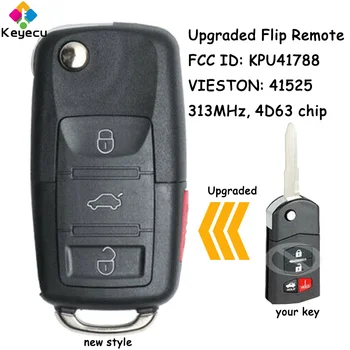 KEYECU Inovované Flip Diaľkové Kľúča Vozidla S 4 Tlačidlo 313MHz 4D63 Čip pre Mazda 6 RX8 2004-2008 Fob FCC ID: KPU41788 VIESTON: 41525